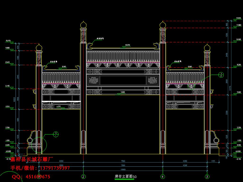 三門(mén)三樓牌坊CAD圖